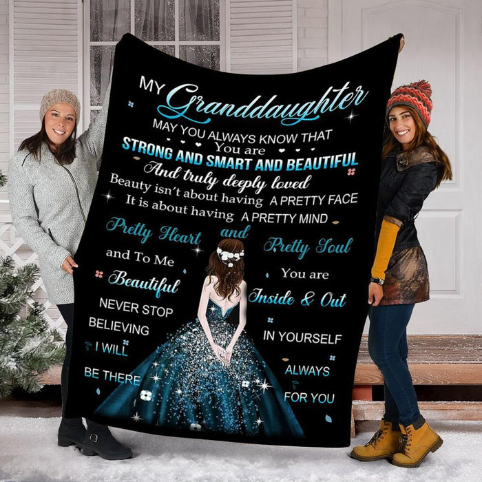 Personalized To My Granddaughter Fleece Blanket Girl Strong and Smart and Beautiful Great Customized Blanket For Birthday Christmas Thanksgiving