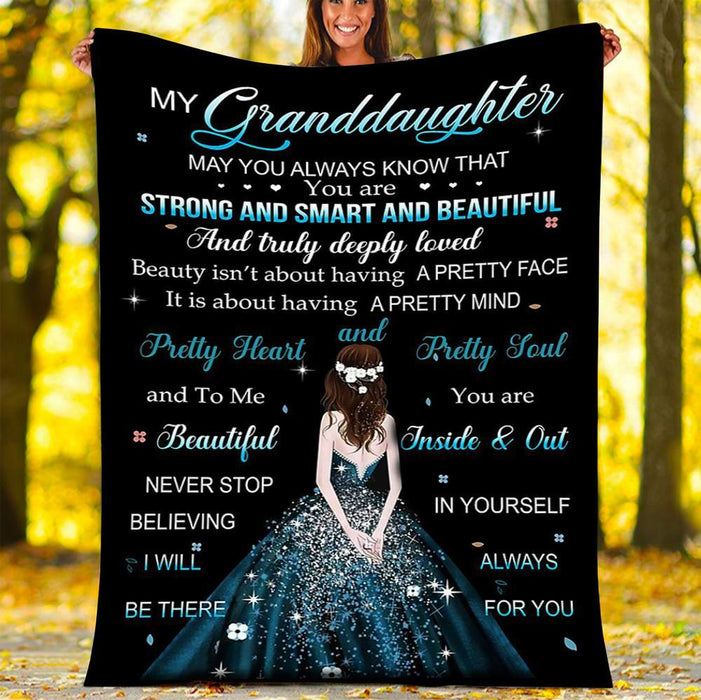 Personalized To My Granddaughter Fleece Blanket Girl Strong and Smart and Beautiful Great Customized Blanket For Birthday Christmas Thanksgiving