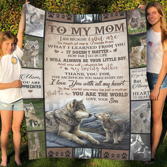 Personalized To My Mom Wolfs Fleece Blanket From Daughter I Will Always Be Your Little Boy Great Customized Gift For Mother's day Birthday Christmas Thanksgiving