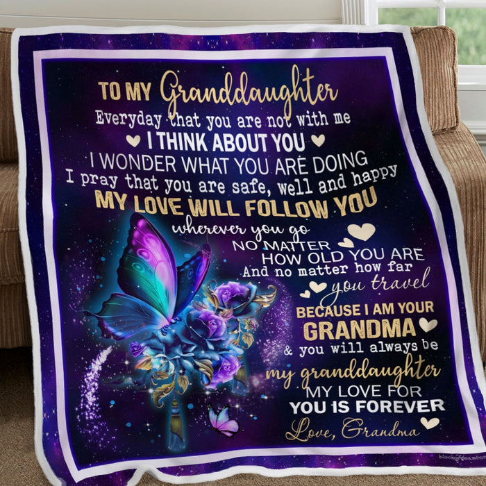 Personalized To My Granddaughter Butterfly Fleece Blanket From Grandma My Love For You Is Forever Great Customized Blanket For Birthday Christmas Thanksgiving