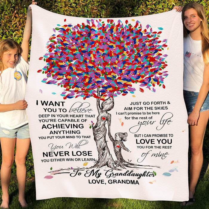 Personalized To My Granddaughter Tree Fleece Blanket From Grandma I Want You To Believe Deep In Your Heart Great Customized Blanket For Birthday Christmas Thanksgiving