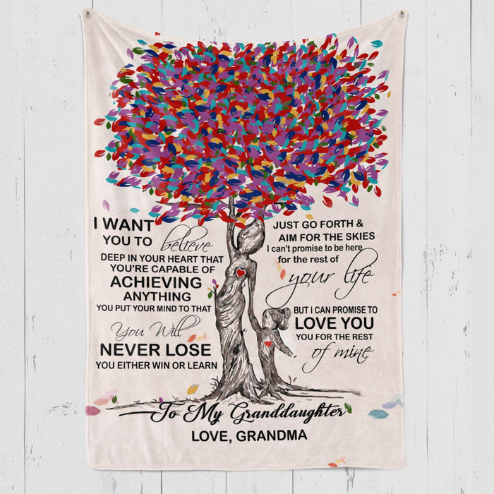 Personalized To My Granddaughter Tree Fleece Blanket From Grandma I Want You To Believe Deep In Your Heart Great Customized Blanket For Birthday Christmas Thanksgiving