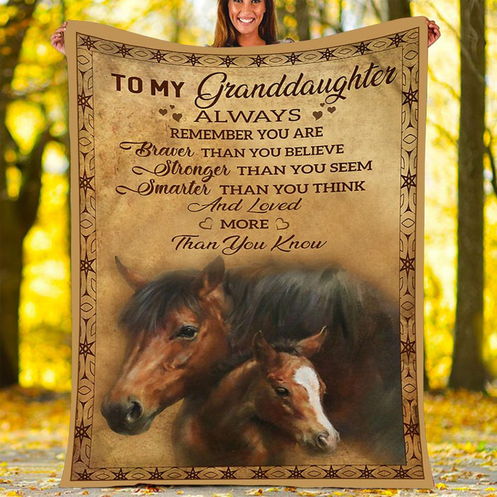 Personalized To My Granddaughter Horse Fleece Blanket Always Remember You Are Great Customized Blanket For Birthday Christmas Thanksgiving
