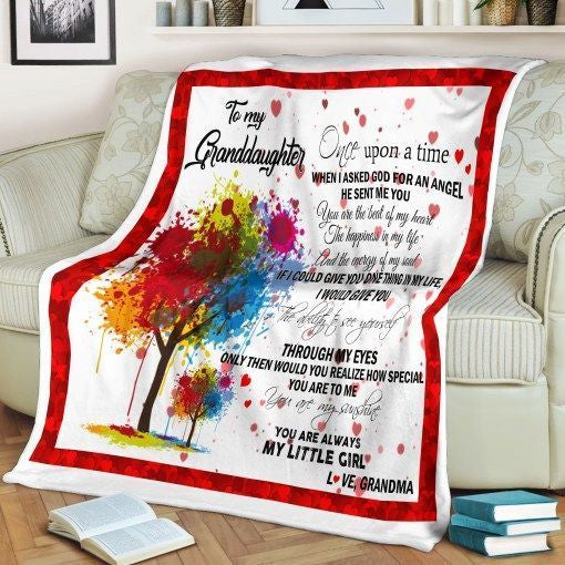Personalized To My Granddaughter Colorful Tree Fleece Blanket From Grandma Once Upon A Time Great Customized Blanket For Birthday Christmas Thanksgiving