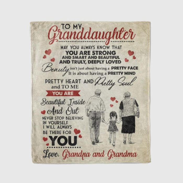 Personalized To My Granddaughter Fleece Blanket From Grandpa And Grandma you Are Strong and Smart and Beautiful Great Customized Blanket For Birthday Christmas Thanksgiving