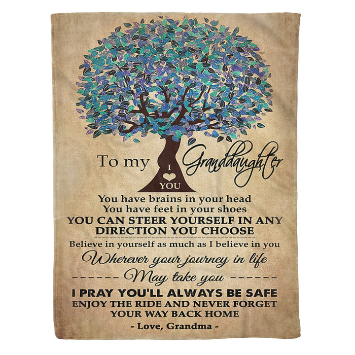 Personalized To My Granddaughter Tree Fleece Blanket From Grandma I Pray You'll Always Be Safe Great Customized Blanket For Birthday Christmas Thanksgiving