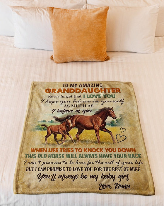 Personalized To My Amazing Granddaughter Horse Fleece Blanket From Nana Never Forget That I Love You Great Customized Blanket For Birthday Christmas Thanksgiving