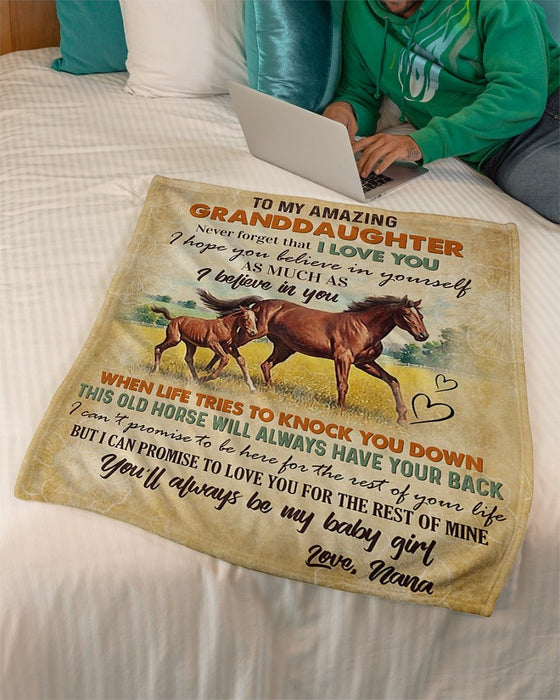 Personalized To My Amazing Granddaughter Horse Fleece Blanket From Nana Never Forget That I Love You Great Customized Blanket For Birthday Christmas Thanksgiving