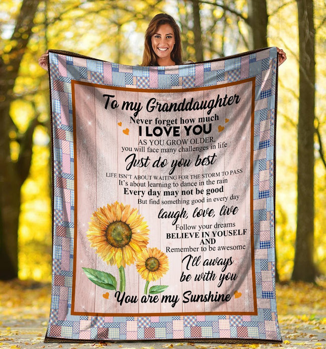 Personalized To My Granddaughter Sunflower Fleece Blanket You Are my Sunshine Great Customized Blanket For Birthday Christmas Thanksgiving