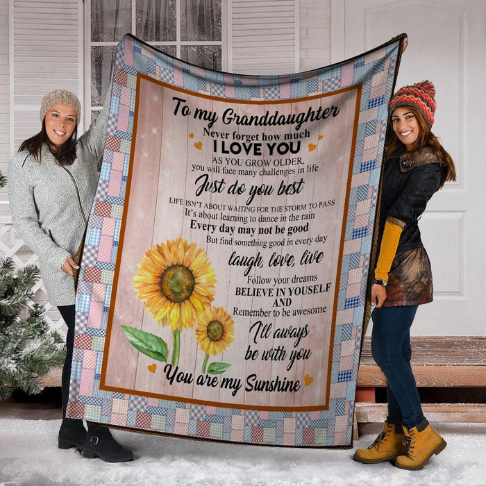 Personalized To My Granddaughter Sunflower Fleece Blanket You Are my Sunshine Great Customized Blanket For Birthday Christmas Thanksgiving