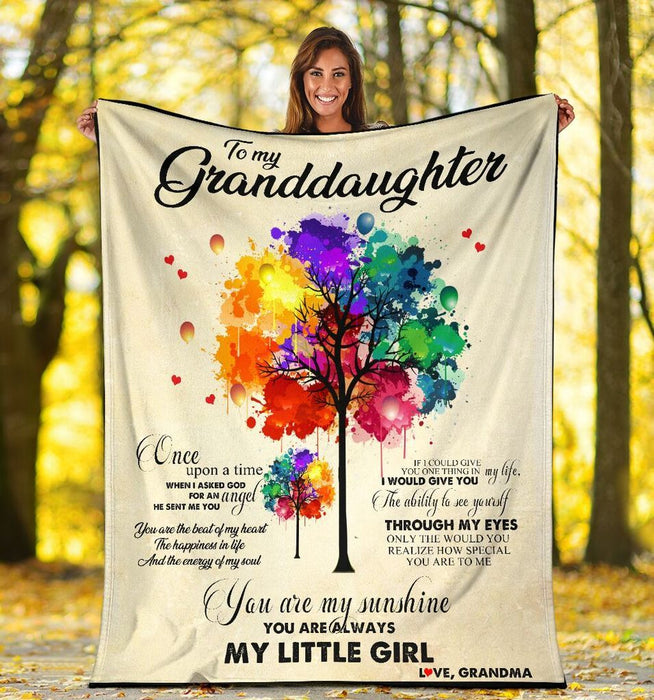 Personalized To My Granddaughter Colorful Tree Fleece Blanket From Grandma You Are My Sunshine Great Customized Blanket For Birthday Christmas Thanksgiving
