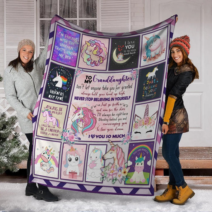 Personalized To My Granddaughter Unicorn Rainbow Fleece Blanket From Grandma Never Stop Believing In Yourself Great Customized Blanket For Birthday Christmas Thanksgiving