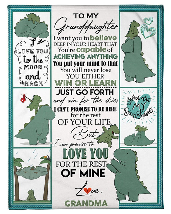 Personalized To My Granddaughter Dinosaurs Fleece Blanket From Grandma I Love You To The Moon and Back Great Customized Blanket For Birthday Christmas Thanksgiving