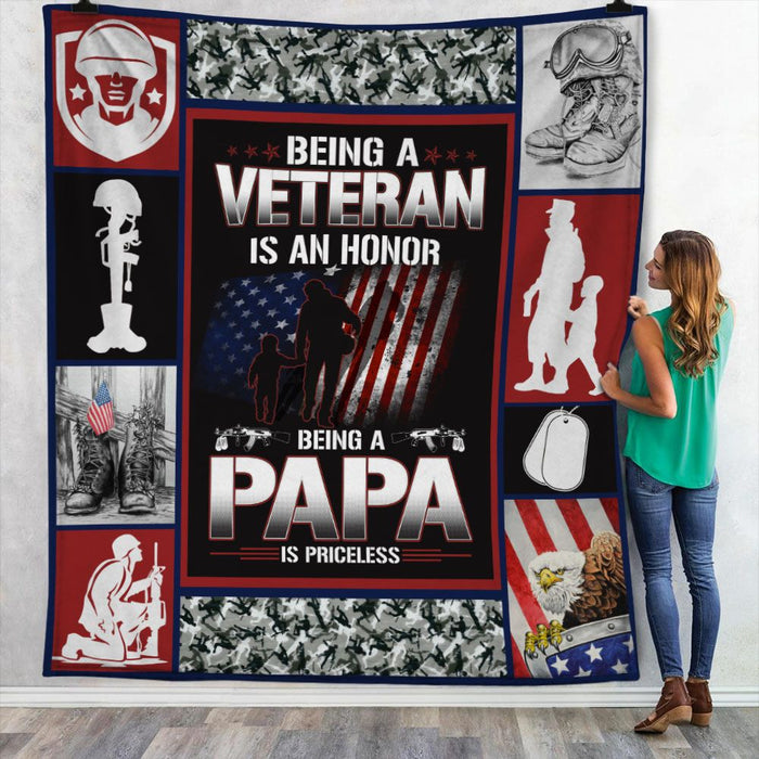 To My Veteran Dad Fleece Blanket Being A Papa Is Priceless Great Customized Gift For Birthday Christmas Thanksgiving