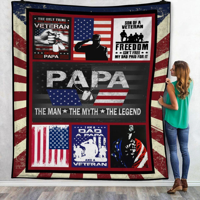 Veteran Papa Fleece Blanket The Man The Myth The Legend Great Customized Gift For Birthday Christmas Thanksgiving Father's Day