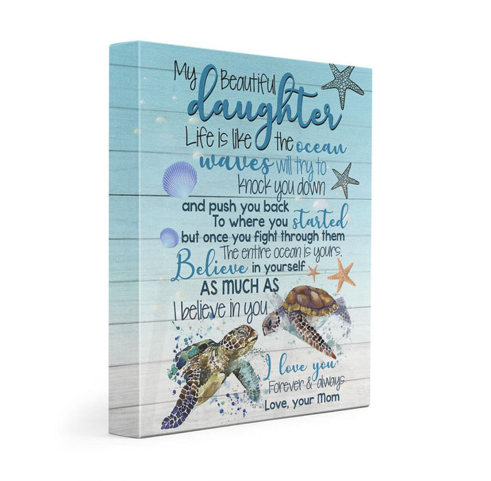 Customized Name To My Daughter Life Is Like The Ocean From Dad Mom Saying Turtle Ocean Framed Canvas Gifts For Daughter Wall Decor O.75 In Canvas Wall Art