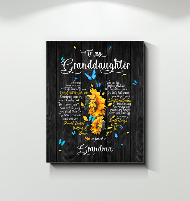 Personalized To My Granddaughter Message From Grandma Canvas Poster Wall Art Farmhouse Decor Birthday Christmas Wedding Housewarming Gifts  0.75 In Framed Canvas Art