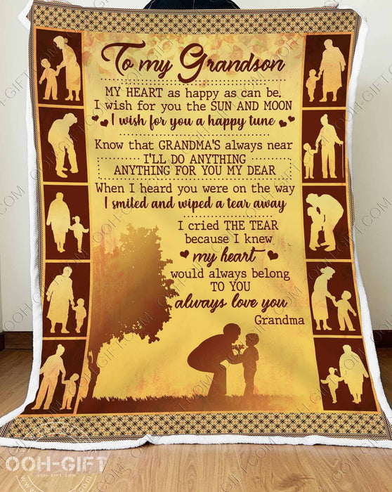 Personalized To My Grandson Fleece Blanket From Grandma My Heart As Happy As Can Be Customized Gifts For Birthday Christmas Thanksgiving