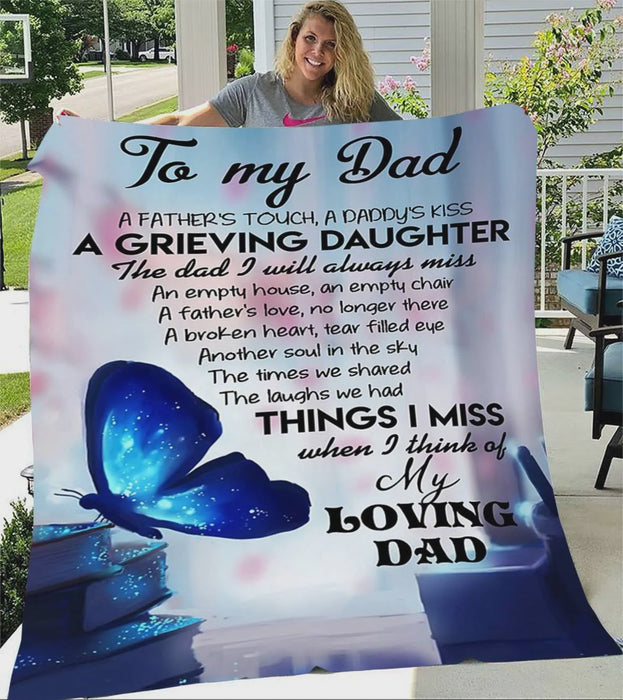Personalized To My Dad Fleece Blanket A Father Touch, a Daddy's Kiss Great Customized Blanket Gifts For Father's Day Birthday Christmas Thanksgiving