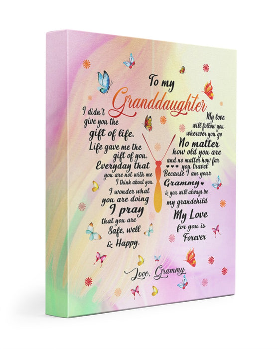 Personalized To My Granddaughter Canvas Gifts From Grammy Cute Butterfly  0.75 In Framed Canvas Art To My Granddaughter Gifts For Christmas, Birthday, Thanksgiving