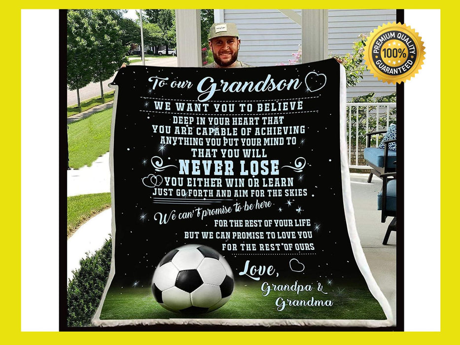 Personalized To My Grandson Soccer Fleece Blanket From Grandpa And Grandma Never Lose Great Customized Blanket Gifts For Birthday Christmas Thanksgiving