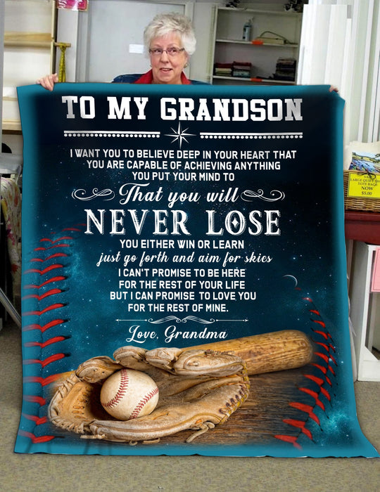 Personalized To My Grandson Baseball Fleece Blanket From Grandma Never Lose Great Customized Blanket For Birthday Christmas Thanksgiving