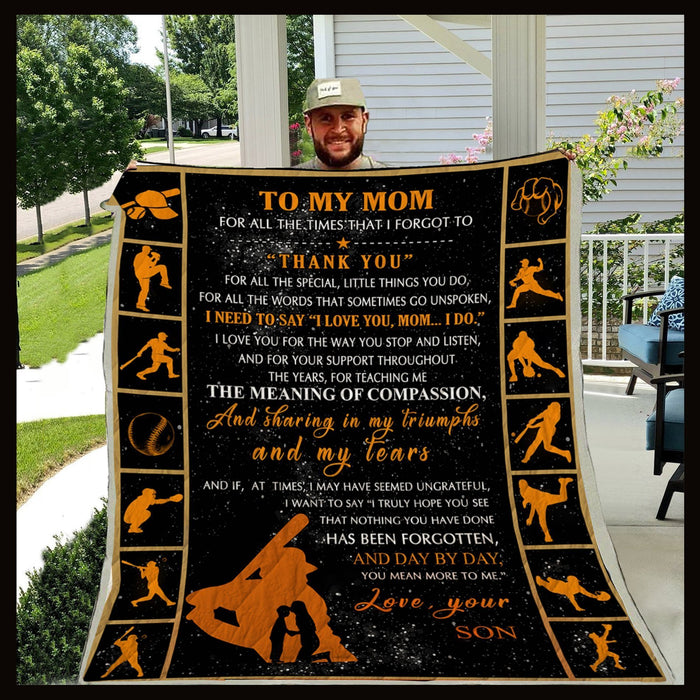 Personalized To My Mom Baseball Fleece Blanket From Son Thank You Great Customized Blanket Gifts For Mother's Day Birthday Christmas Thanksgiving