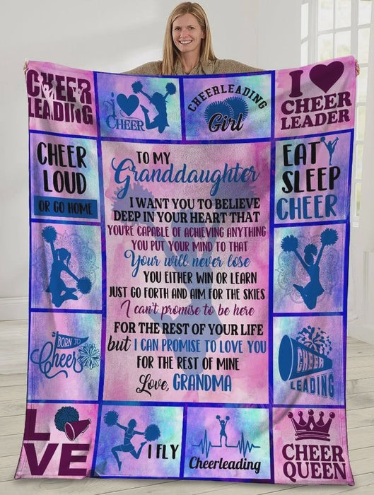 Personalized To My Granddaughter Cheerleading Fleece Blanket From Grandma I Want You To Believe Deep In Your Heart Great Customized Blanket For Birthday Christmas Thanksgiving