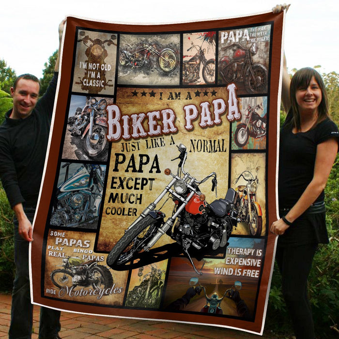 To My Dad Biker Fleece Blanket Just Like A Papa Except Much Cooler Great Customized Blanket Gift For Father's Day Birthday Christmas Thanksgiving