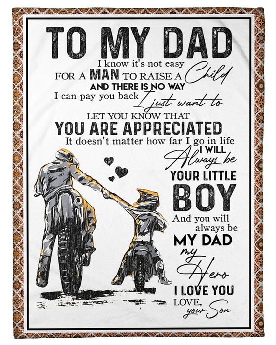 Personalized To My Dad Motorcycle Racing Fleece Blanket From Son You Will Always Be My Dad My Hero Great Customized Blanket Gifts For Father's Day Birthday Christmas Thanksgiving