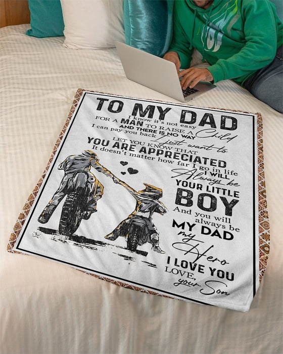 Personalized To My Dad Motorcycle Racing Fleece Blanket From Son You Will Always Be My Dad My Hero Great Customized Blanket Gifts For Father's Day Birthday Christmas Thanksgiving