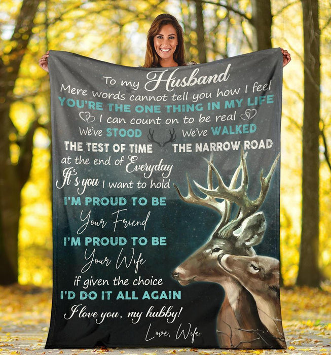 Personalized To My Husband Deer Hunting Fleece Blanket From Wife I'm Proud To Be Your Wife Great Customized Blanket Gifts For Valentine's Day Birthday Christmas Thanksgiving