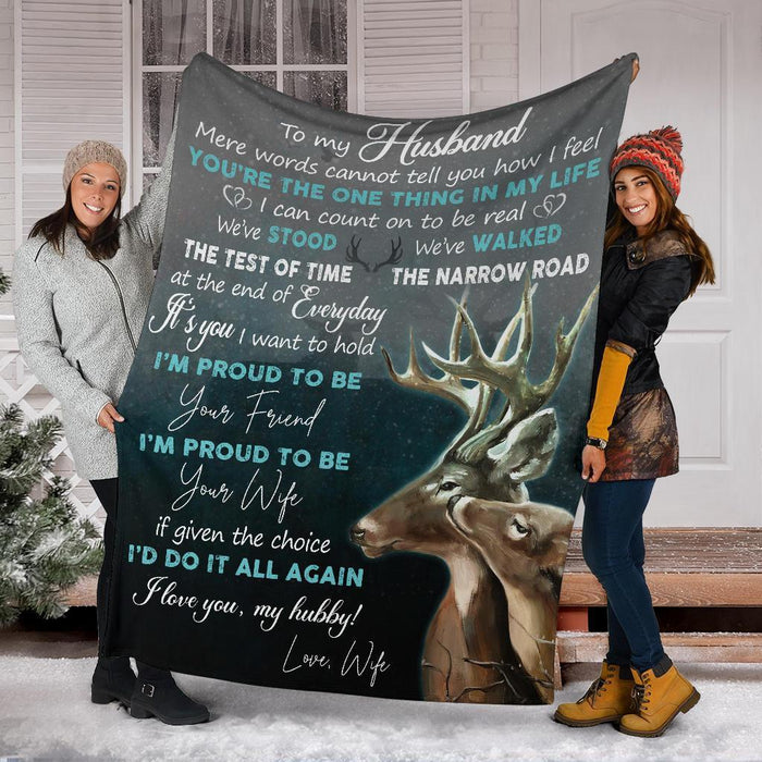 Personalized To My Husband Deer Hunting Fleece Blanket From Wife I'm Proud To Be Your Wife Great Customized Blanket Gifts For Valentine's Day Birthday Christmas Thanksgiving