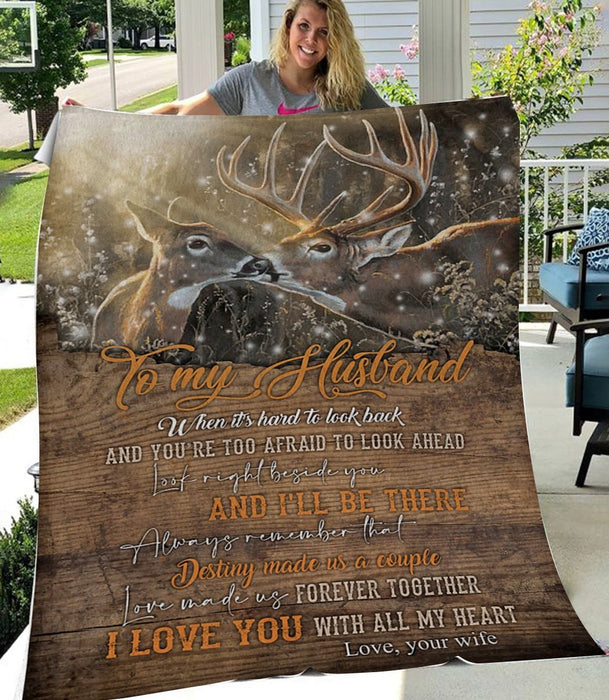 Personalized To My Husband Deer Fleece Blanket From Wife I Love You With All My Heart Great Customized Blanket Gifts For Valentine's Day Birthday Christmas Thanksgiving
