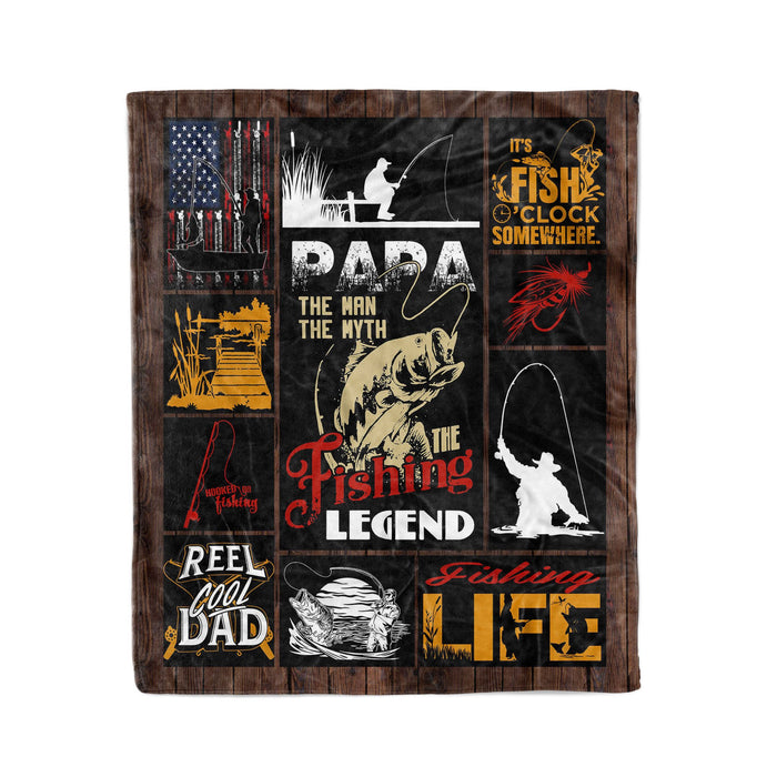 To My Dad Fleece Blanket Papa The Man The Myth The Fishing Legend Great Customized Blanket Gift For Father's Day Birthday Christmas Thanksgiving