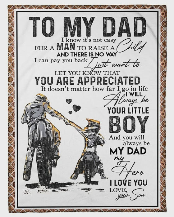 Personalized To My Dad Motorcycle Fleece Blanket From Son You Are Appreciated Great Customized Blanket Gifts For Father's Day Birthday Christmas Thanksgiving