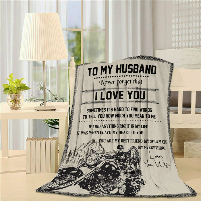 Personalized To My Husband Biker Motorcycle Fleece Blanket From Wife Never Forget That Love You Great Customized Blanket For Birthday Christmas Thanksgiving
