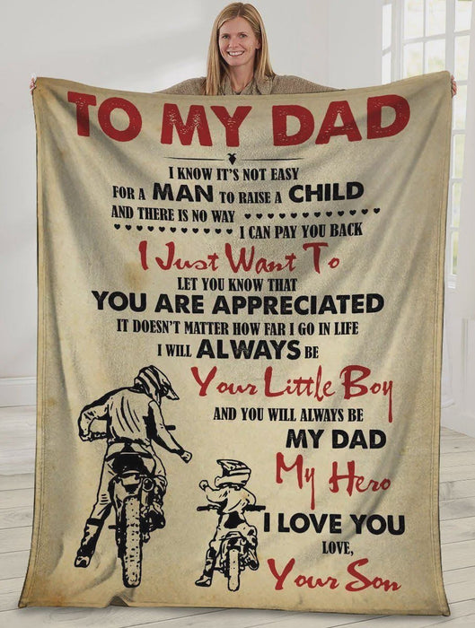 Personalized To My Dad Motorbike Fleece Blanket From Son I Know It's Not Easy For A Man To Brave A Child Great Customized Blanket Gifts For Mother's Day Birthday Christmas Thanksgiving