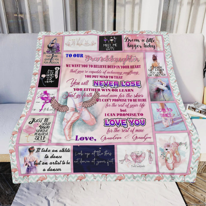 Personalized To My Granddaughter Ballet Fleece Blanket From Grandma and Grandpa You Will Never Lose Great Customized Blanket For Birthday Christmas Thanksgiving