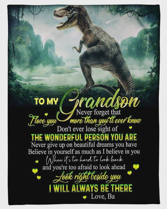 Personalized To My Grandson Dinosaur Fleece Blanket I'll Always Be There Great Customized Blanket For Birthday Christmas Thanksgiving