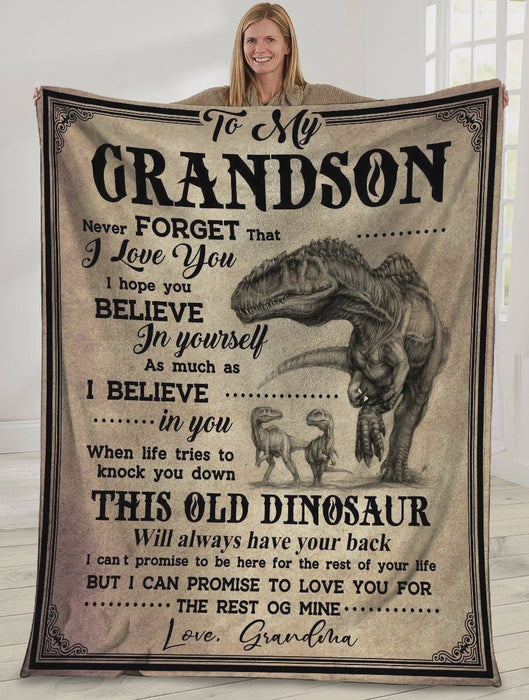 Personalized To My Grandson Dinosaur Fleece Blanket From Grandma Never Forget That I Love You Great Great Customized Blanket For Birthday Christmas Thanksgiving