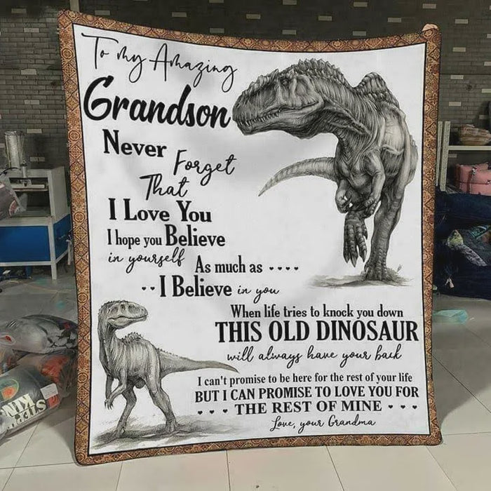 Personalized To My Grandson Dinosaur Fleece Blanket From Grandma Never Forget That I Love You Great Great Customized Blanket For Birthday Christmas Thanksgiving