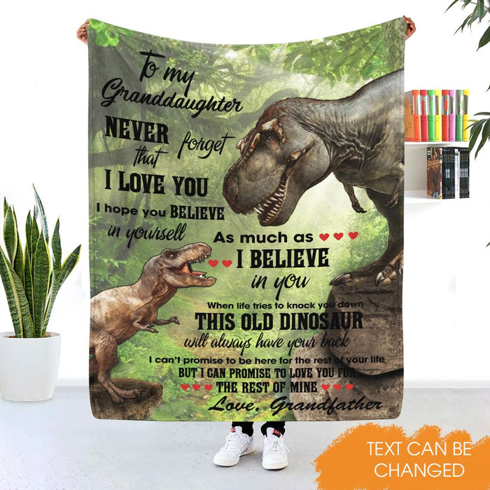 Personalized To My Granddaughter Dinosaur Fleece Blanket From Grandfather Never Forget That I Love You Great Customized Blanket For Birthday Christmas Thanksgiving