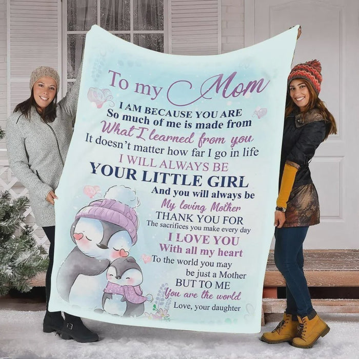 Personalized To My Mom Penguin Fleece Blanket From Daughter I Love You With All My Heart Great Customized Blanket Gifts For Mother's Day Birthday Christmas Thanksgiving