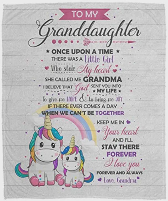 Personalized To My Granddaughter Unicorn Fleece Blanket From Grandma Once Upon A Time There was A Little Girl Who Stole My Heart Great Customized Blanket For Birthday Christmas Thanksgiving