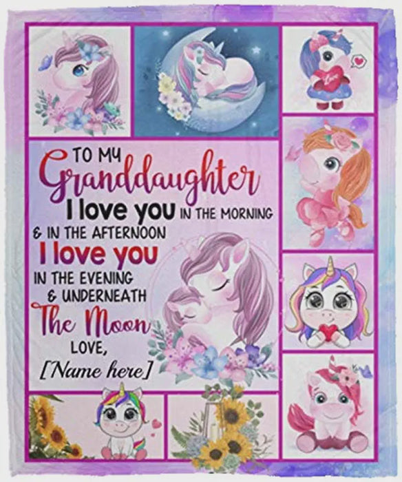 Personalized To My Granddaughter Unicorn Fleece Blanket I Love You In The morning Great Customized Blanket For Birthday Christmas Thanksgiving