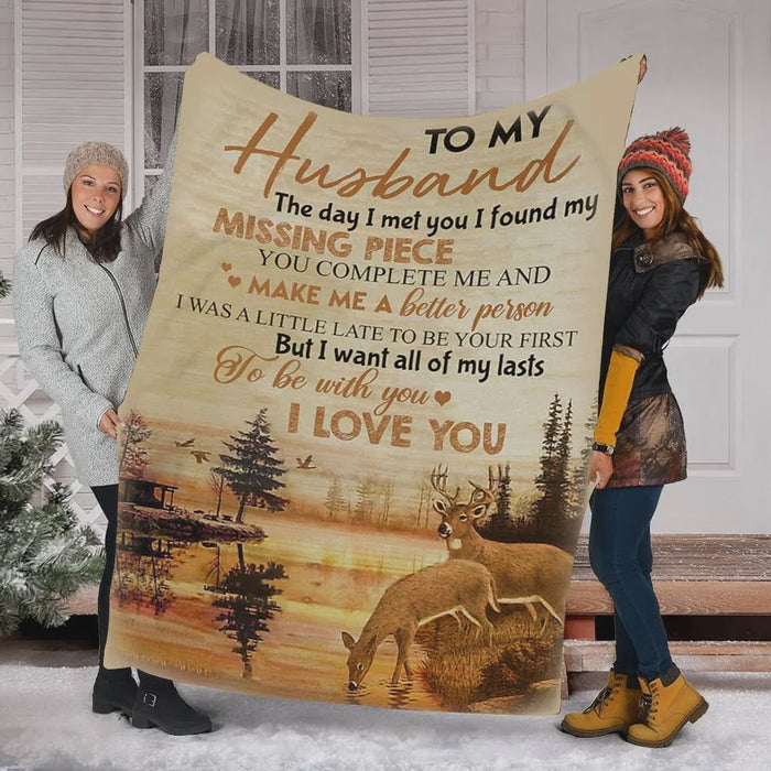 Personalized To My Husband Deer Fleece Blanket The day I Met You I Love You Customized Blanket For Birthday Christmas Thanksgiving