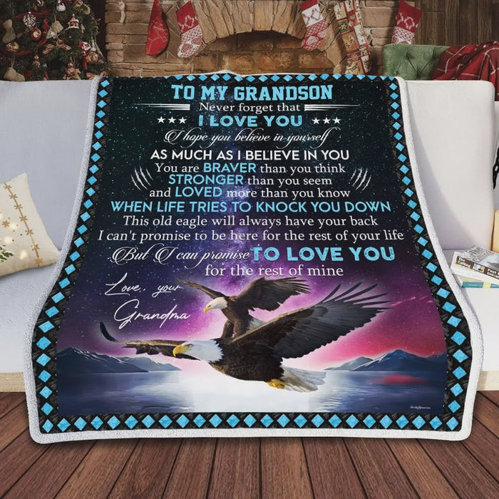 Personalized To My Grandson Fleece Blanket From Grandma This Old Eagle Will Always Have Your Back Great Customized Blanket For Birthday Christmas Thanksgiving