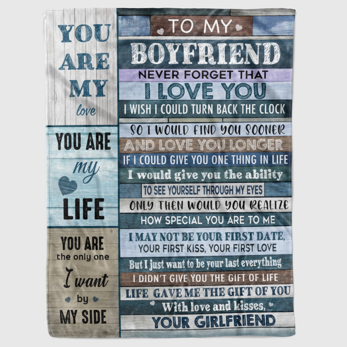 Personalized Fleece Blanket To My Boyfriend For Boy Men From Girlfriend Girl Never Forget That I Love You Gift For Birthday Christmas Thanksgiving Graduation Wedding