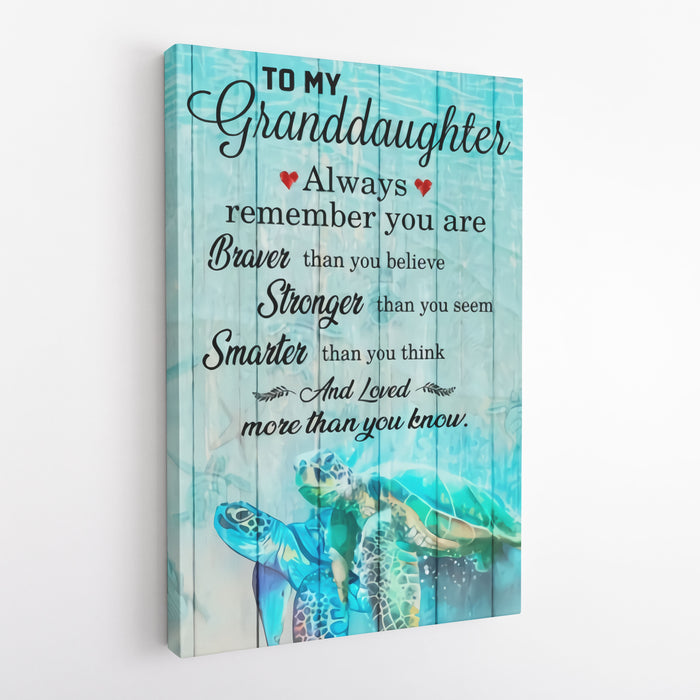 Personalized To My Granddaughter And Loved More Than You Know Canvas 0.75 In Framed Canvas Cute Turtles Blue Art To My Granddaughter Gifts For Christmas, Birthday, Thanksgiving